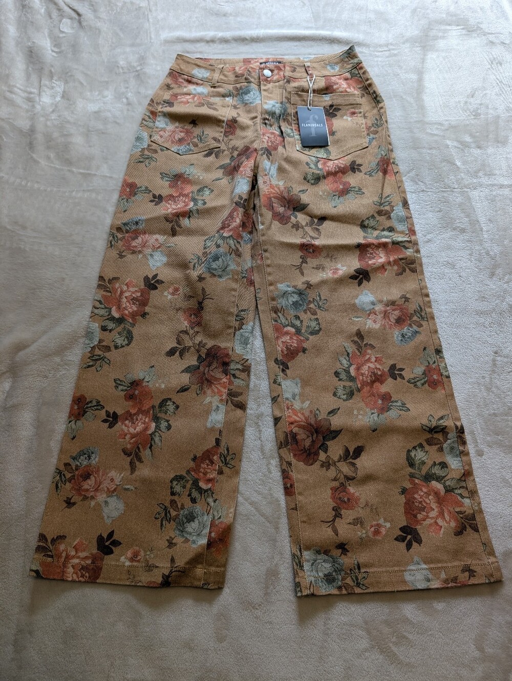 Flamingals Floral Print High Waist Straight Leg Crop Pants NWT Medium - Picture 4 of 11